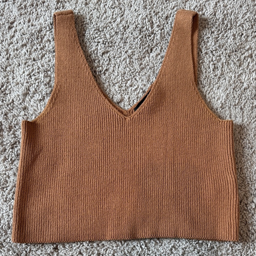 House of Harlow 1960 Camel Brown Ribbed Cropped Tank Top Small